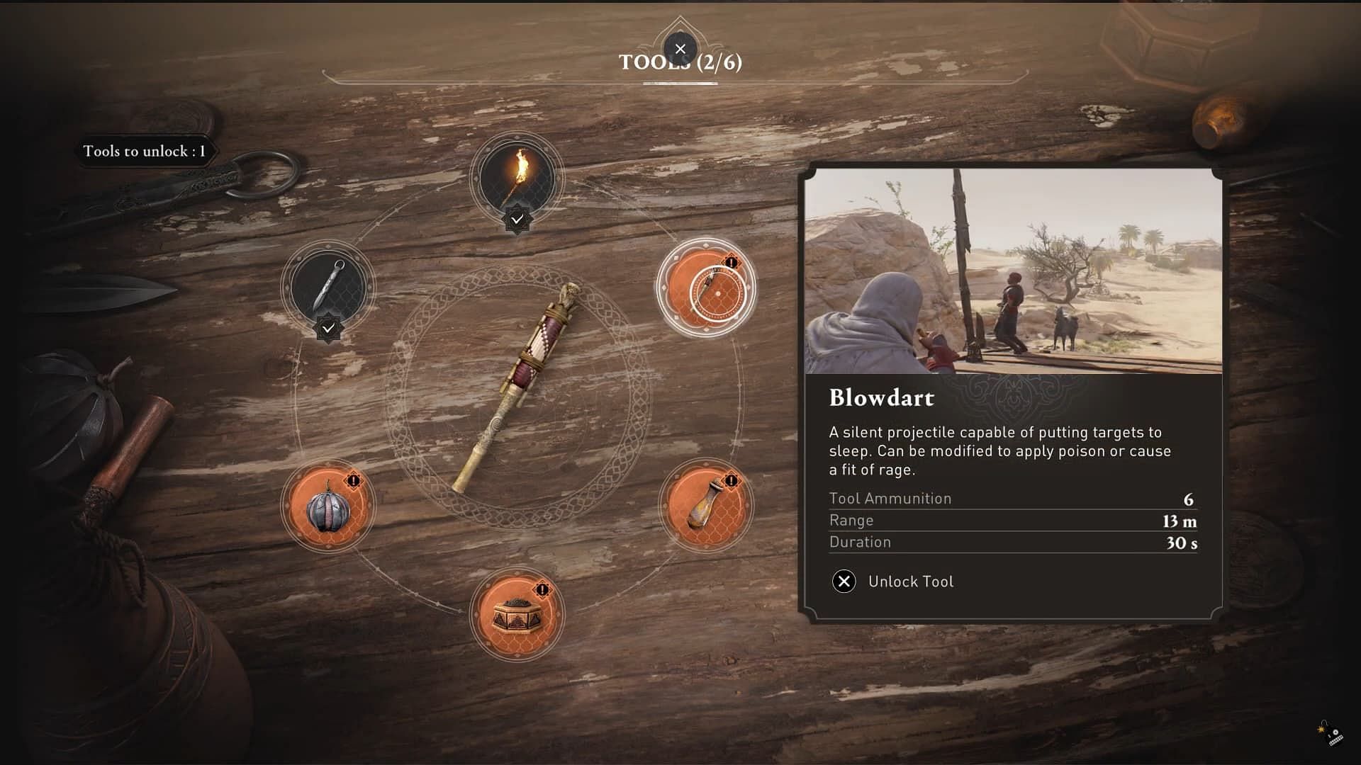 Choose one of the tools presented to Basim. (Image via Ubisoft)